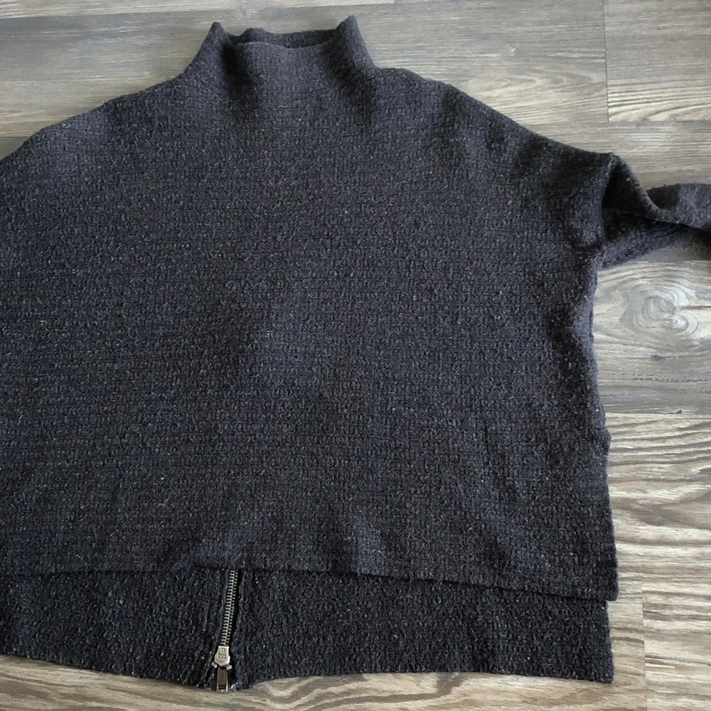 Free People Arctic Fox Sweater Zip Back Charcoal Small Oversized Wool Blend